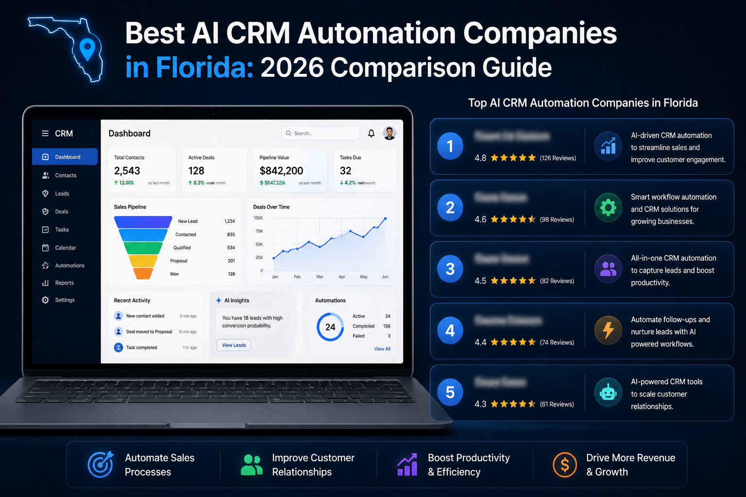 CRM dashboard interface with AI-powered automation workflows